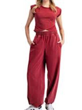 NWOT: Mineral Washed Crop Top & Jogger Pant Set